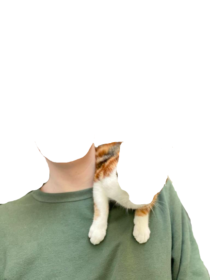 Jip with a cat on his shoulder