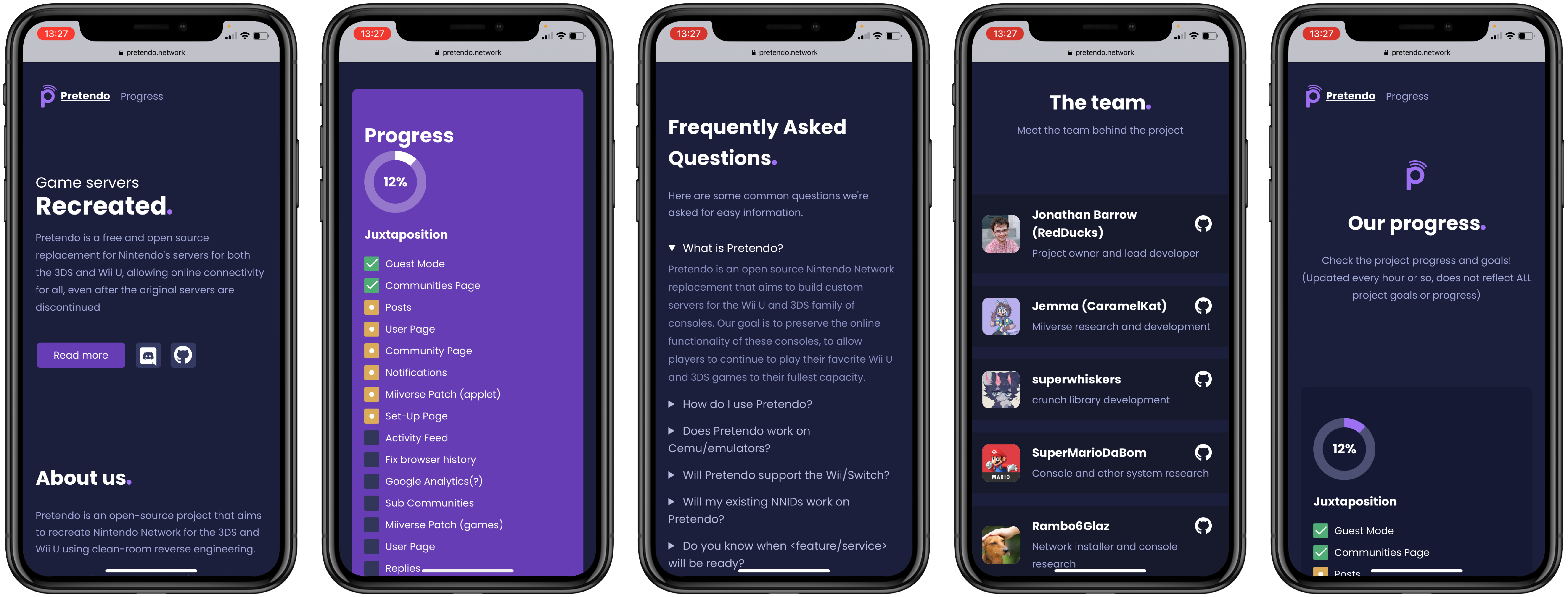 Various pages on mobile