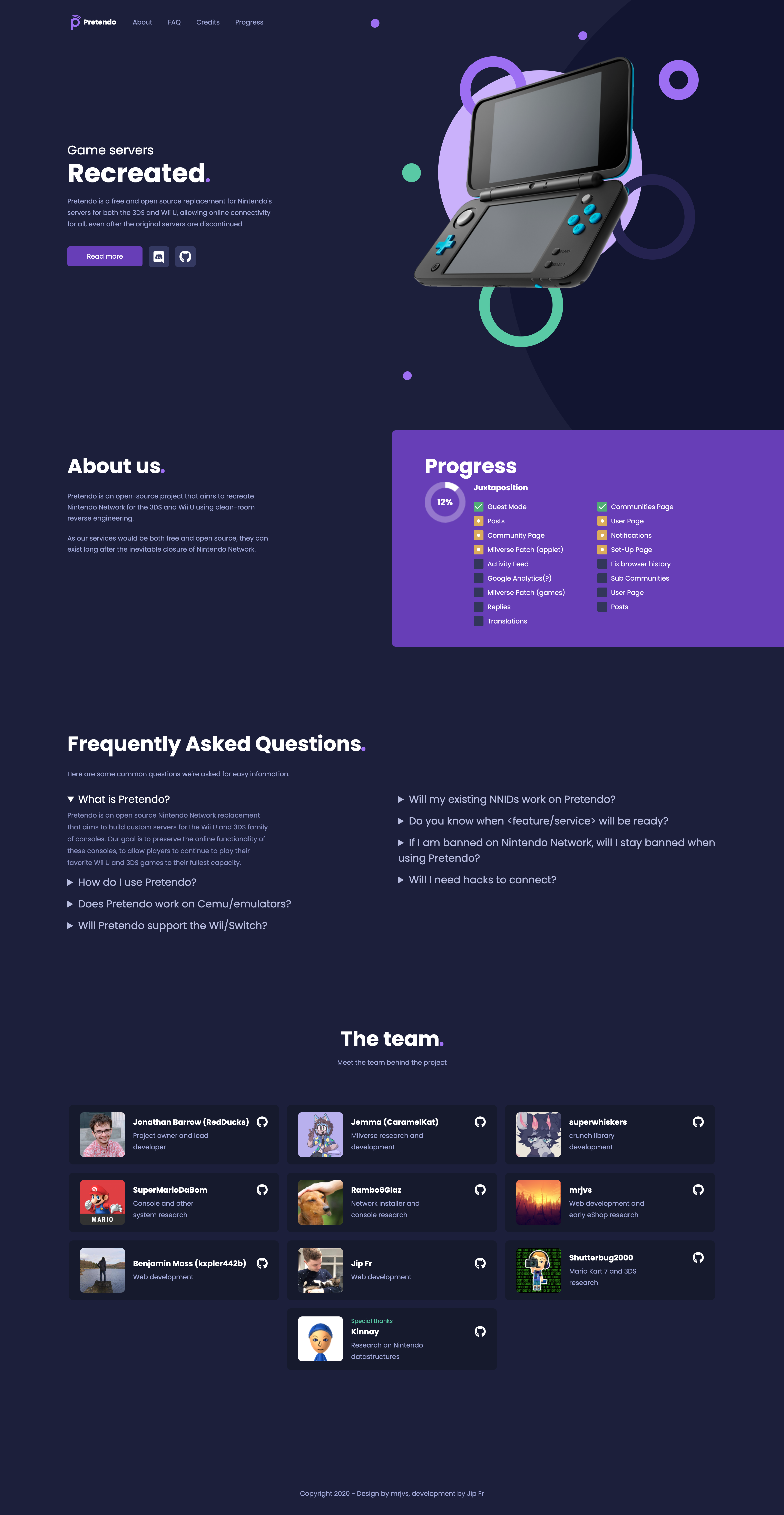 Pretendo network home page